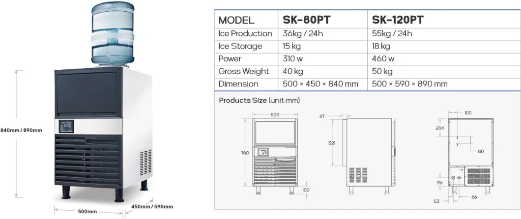 1000kg/24 Hours Commercial Sk-2000p Cube Ice Machine